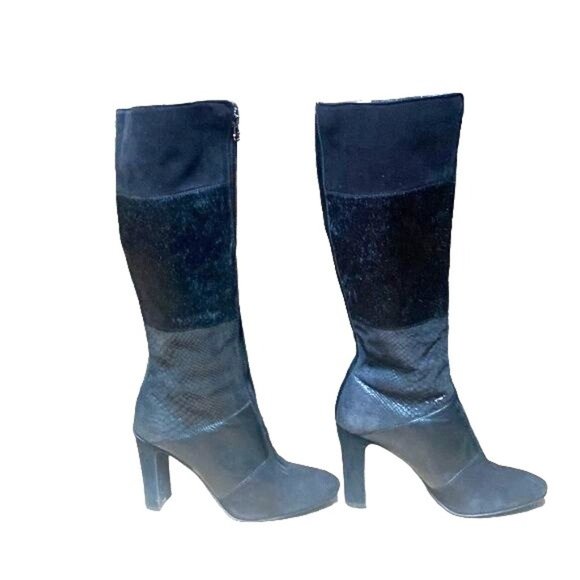 Anne Klein AK7 Jaimelee style BLACK GENUINE LEATHER HAIR SNAKE ZIP FRONT HIGH HE - Picture 4 of 9